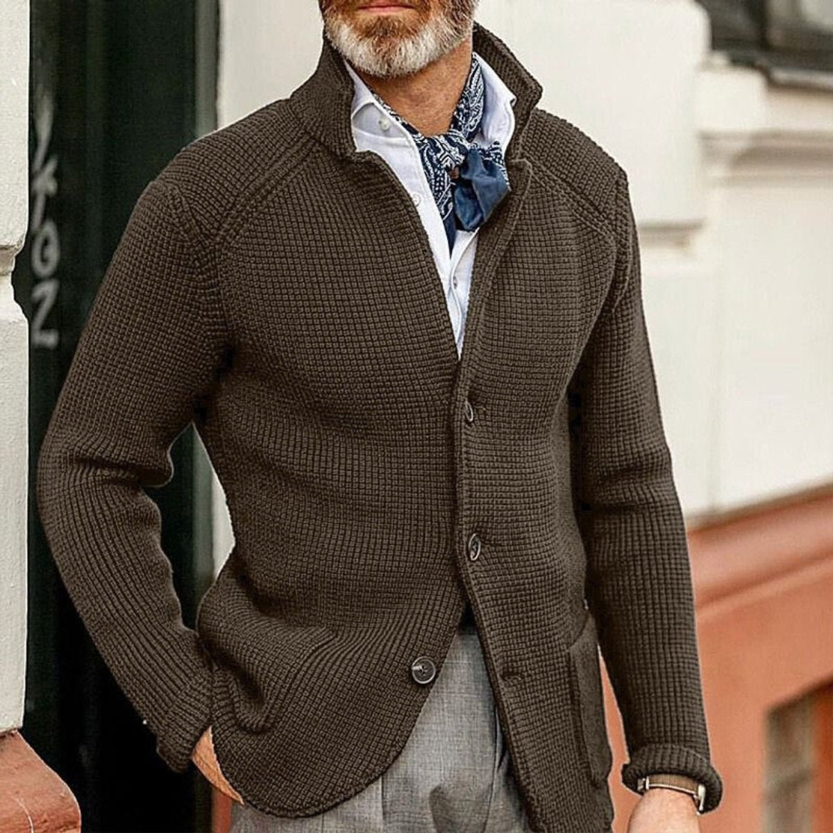 George | Men's Waffle-Knit Button-Up Cardigan Relaxed Fit Jumper
