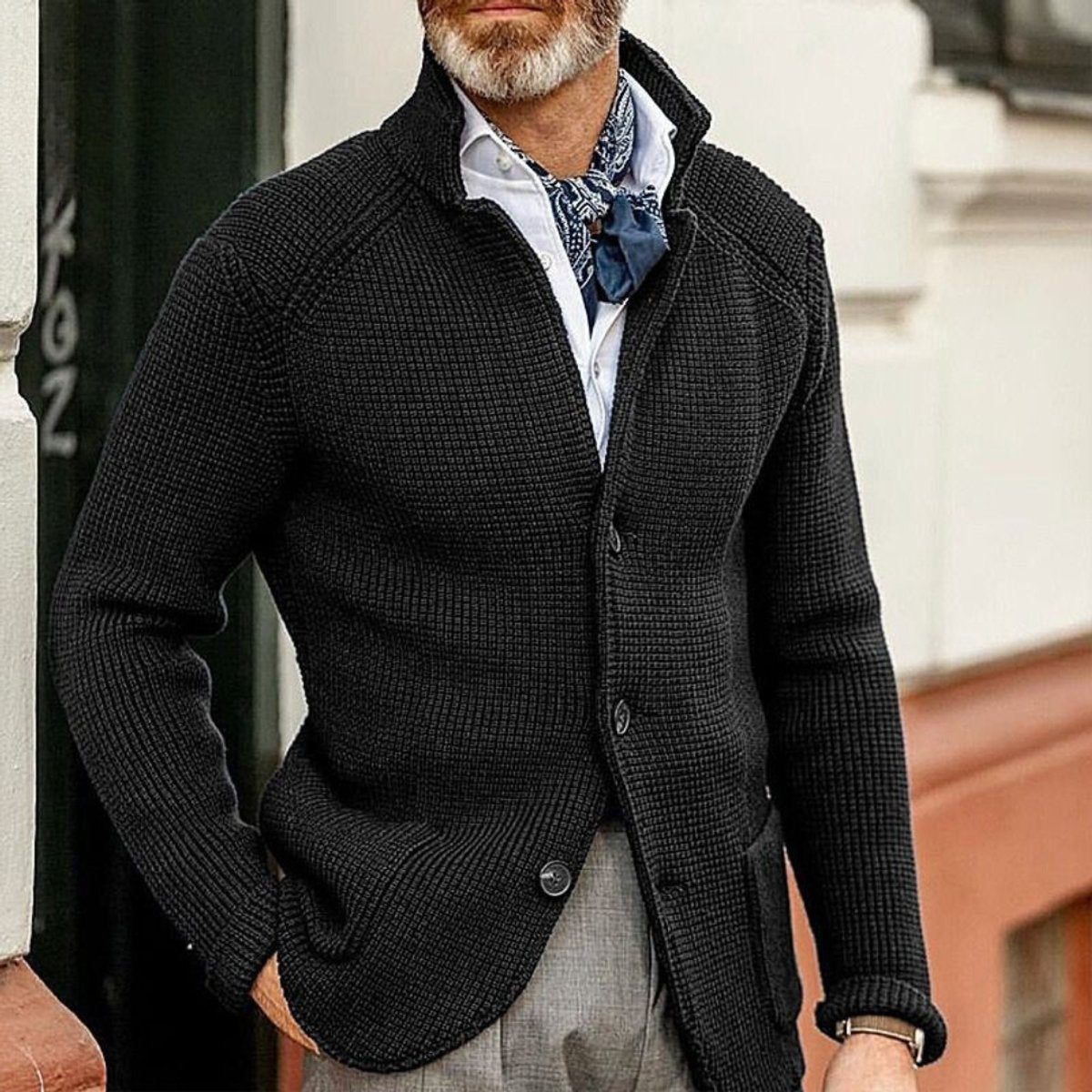 George | Men's Waffle-Knit Button-Up Cardigan Relaxed Fit Jumper
