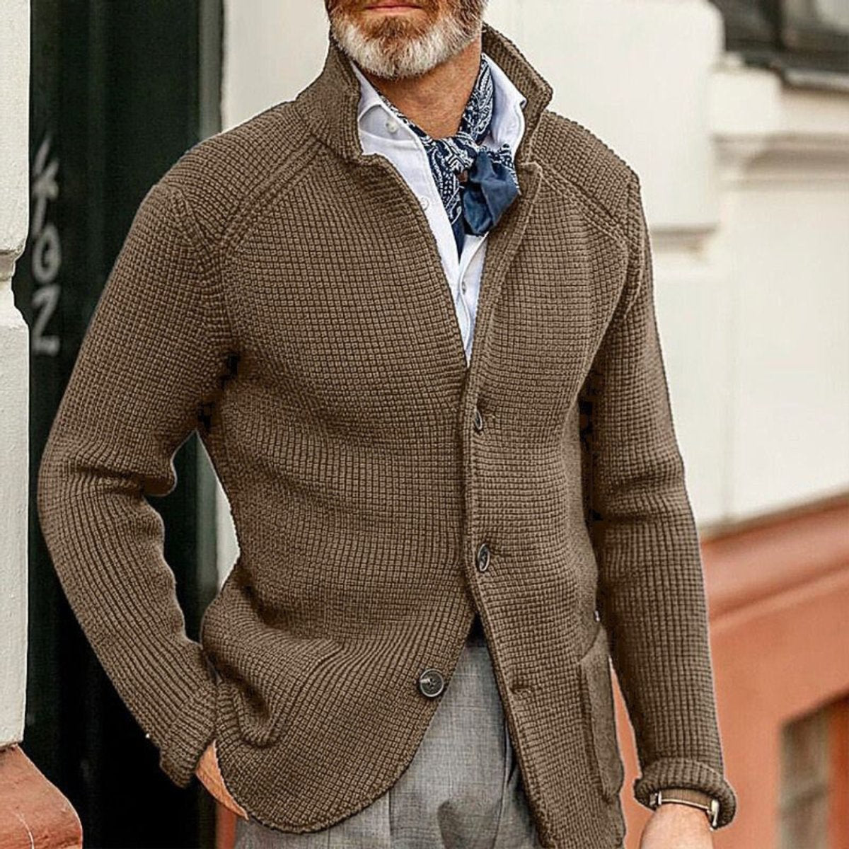 George | Men's Waffle-Knit Button-Up Cardigan Relaxed Fit Jumper