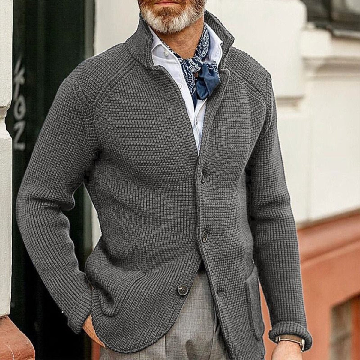 George | Men's Waffle-Knit Button-Up Cardigan Relaxed Fit Jumper