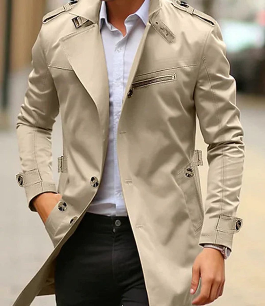 James | Mens Wool Coat Slim-Fit Double-Breasted Trench Overcoat