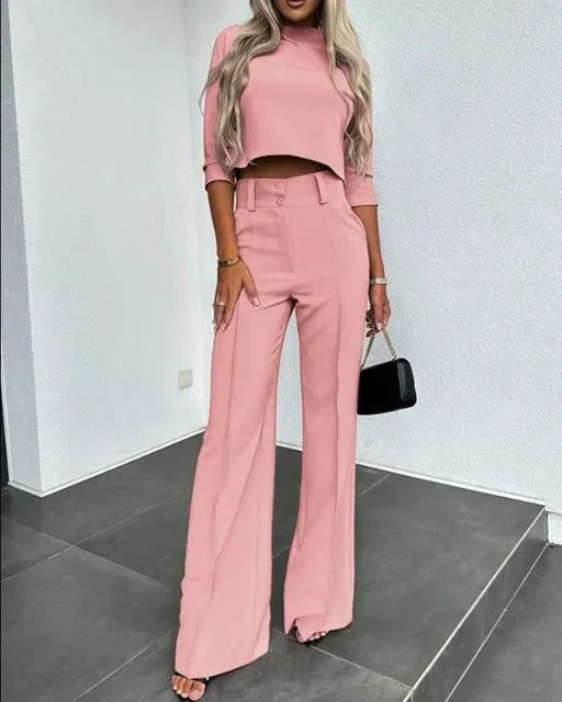 Holly | Women’s Chic Cropped Top and Wide-Leg Pants Set
