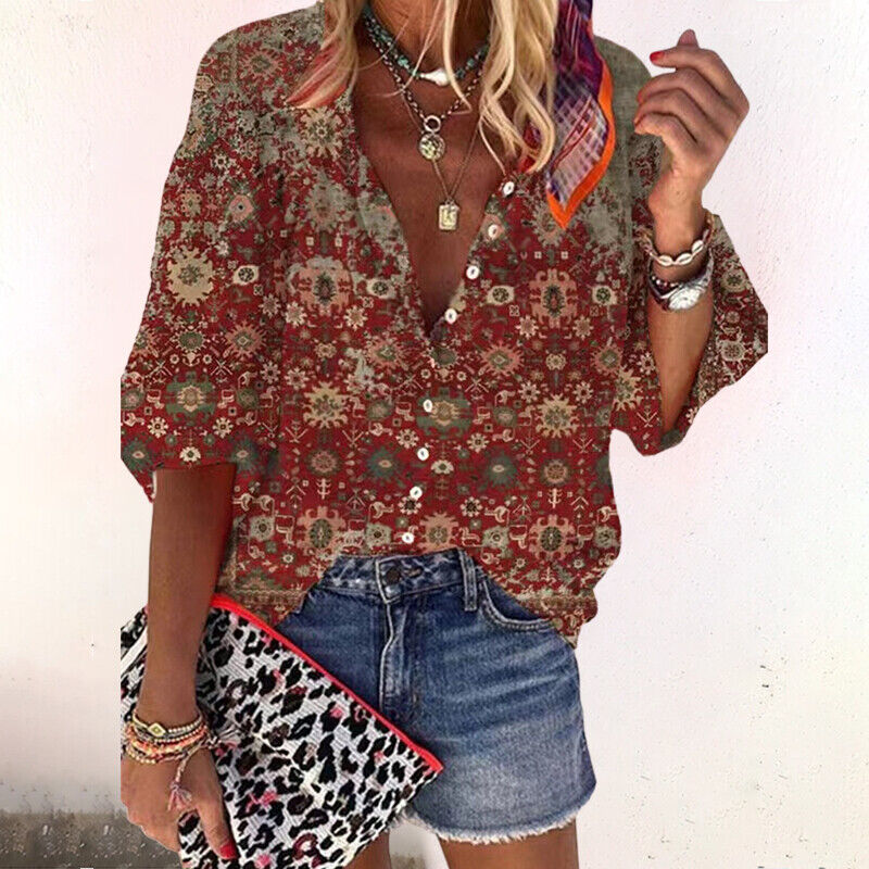 Octavia | Women's Floral Button Up 3/4 Sleeve Blouse