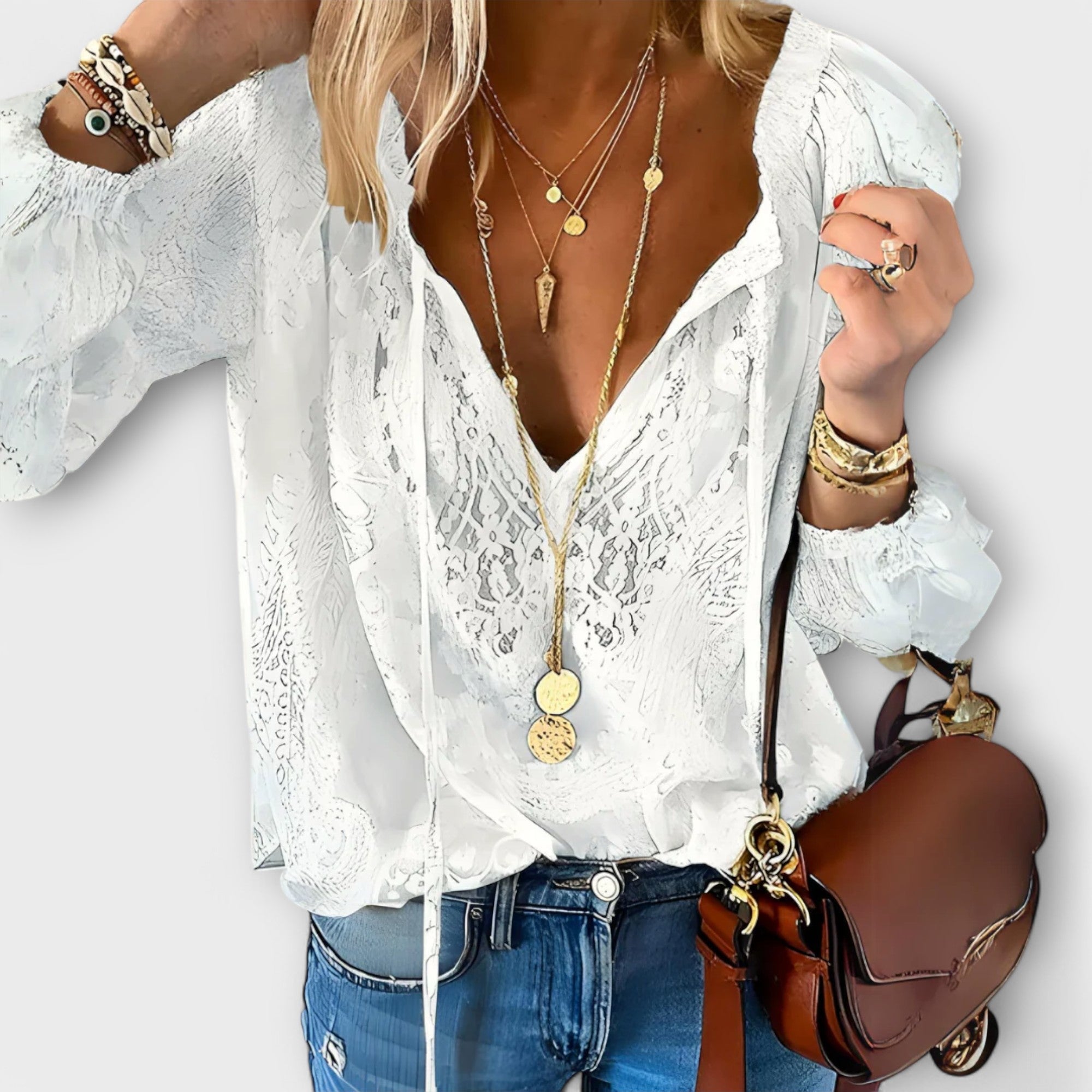 Rosalynn | Women's V-Neck Long Sleeve Lace Blouse