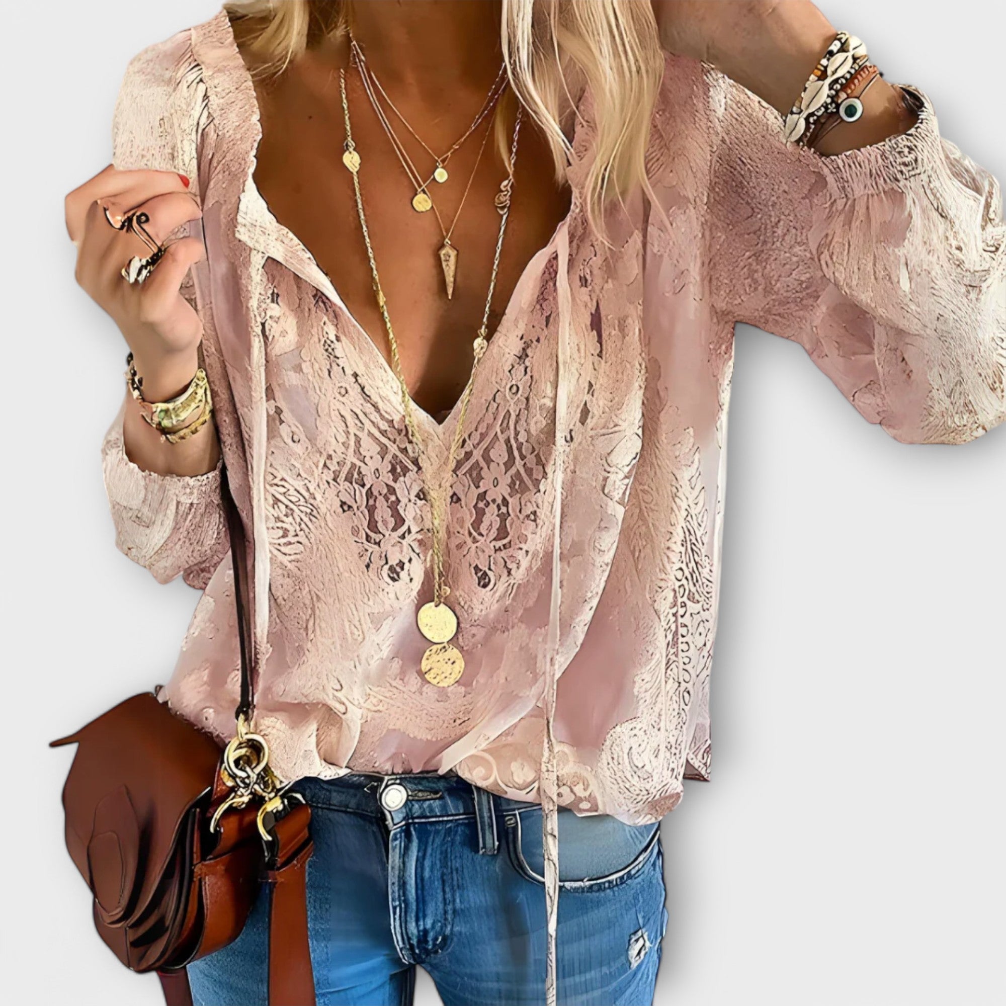 Rosalynn | Women's V-Neck Long Sleeve Lace Blouse