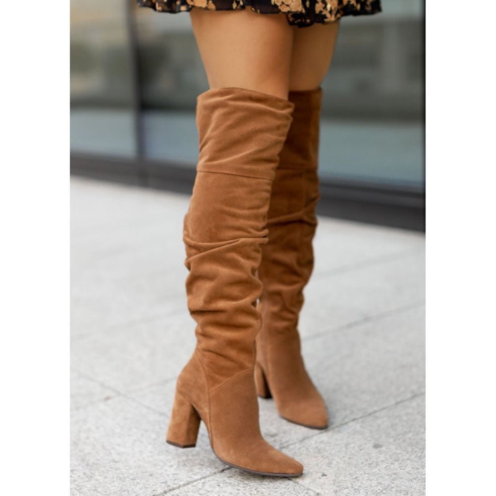 Bethany | Ruched Overknee Block Heel Boots Women