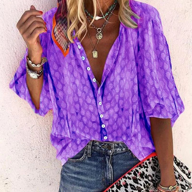 Ava | Women Printed Button Down Casual Blouse