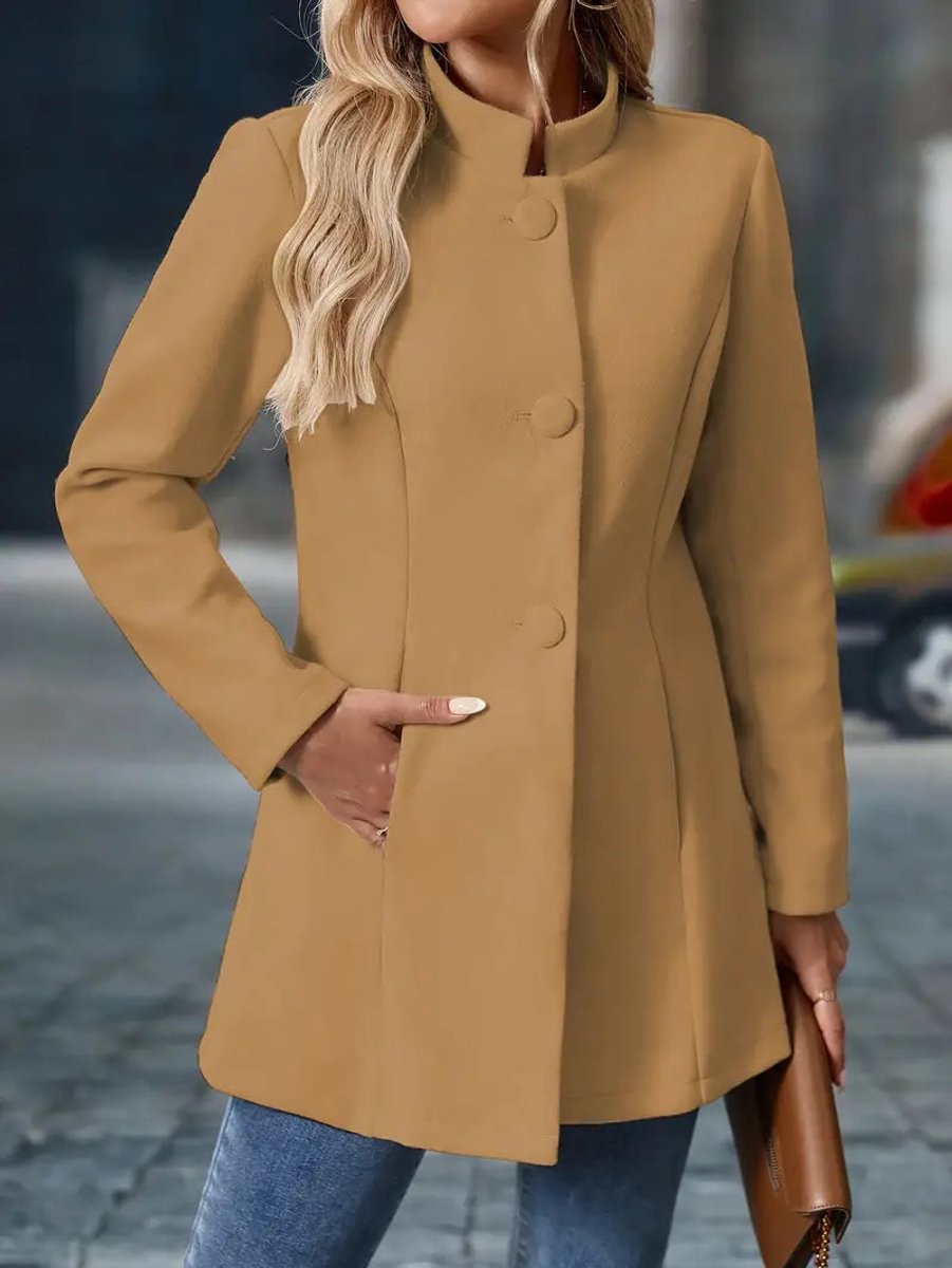 Sienna | Women Coat Stand Collar Button-Front Longline Blazer Jacket