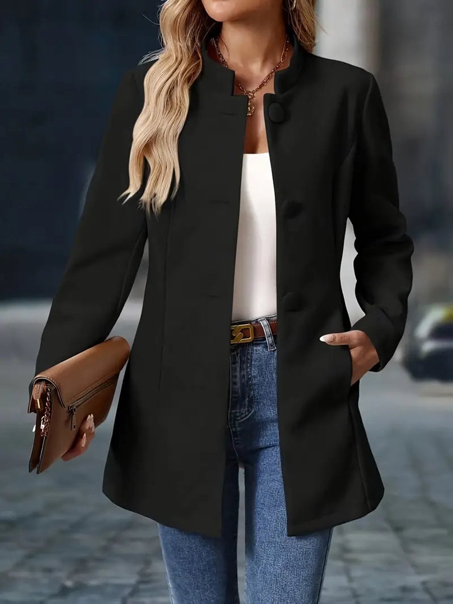 Sienna | Women Coat Stand Collar Button-Front Longline Blazer Jacket
