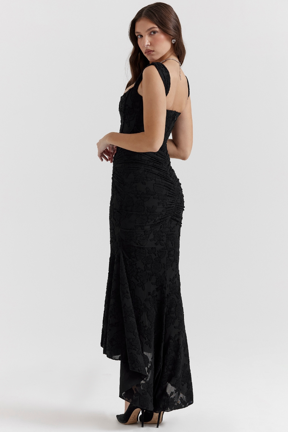 Women Graduation Floral Corset Asymmetric Midi Dress