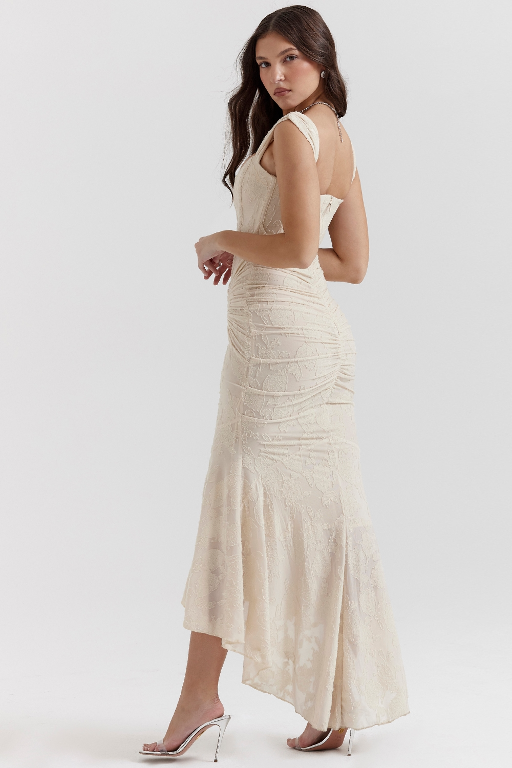 Women Graduation Floral Corset Asymmetric Midi Dress