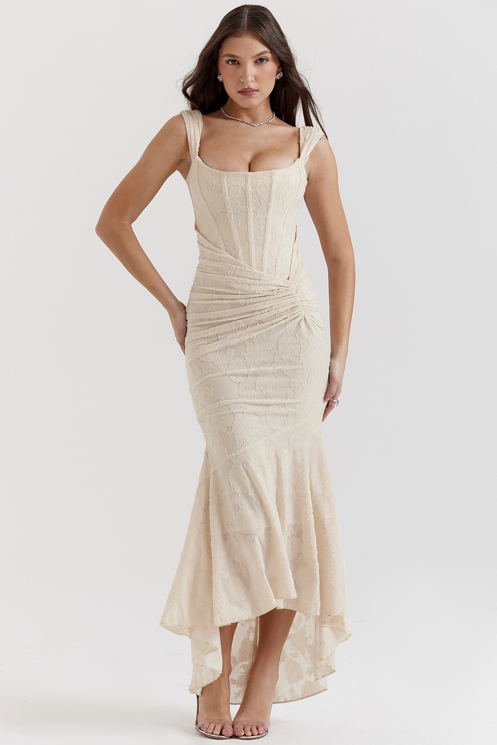 Women Graduation Floral Corset Asymmetric Midi Dress