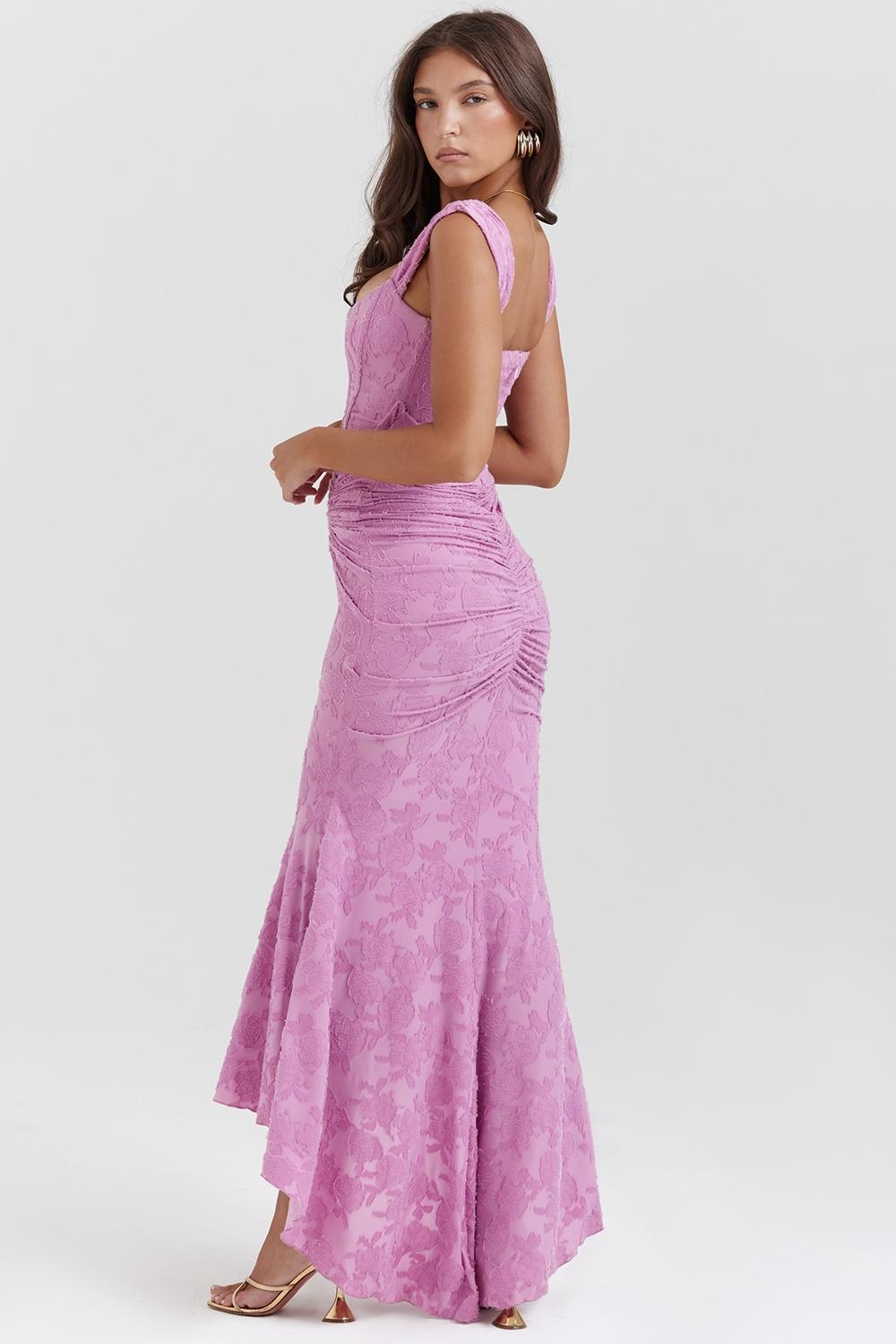 Women Graduation Floral Corset Asymmetric Midi Dress