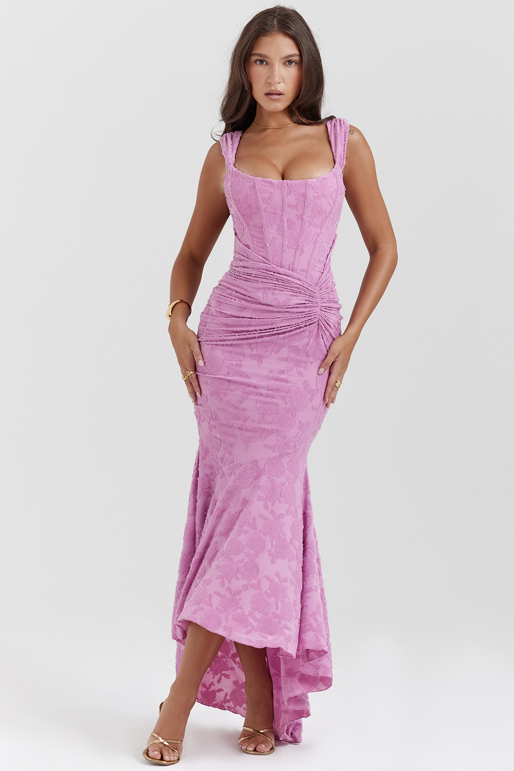 Women Graduation Floral Corset Asymmetric Midi Dress