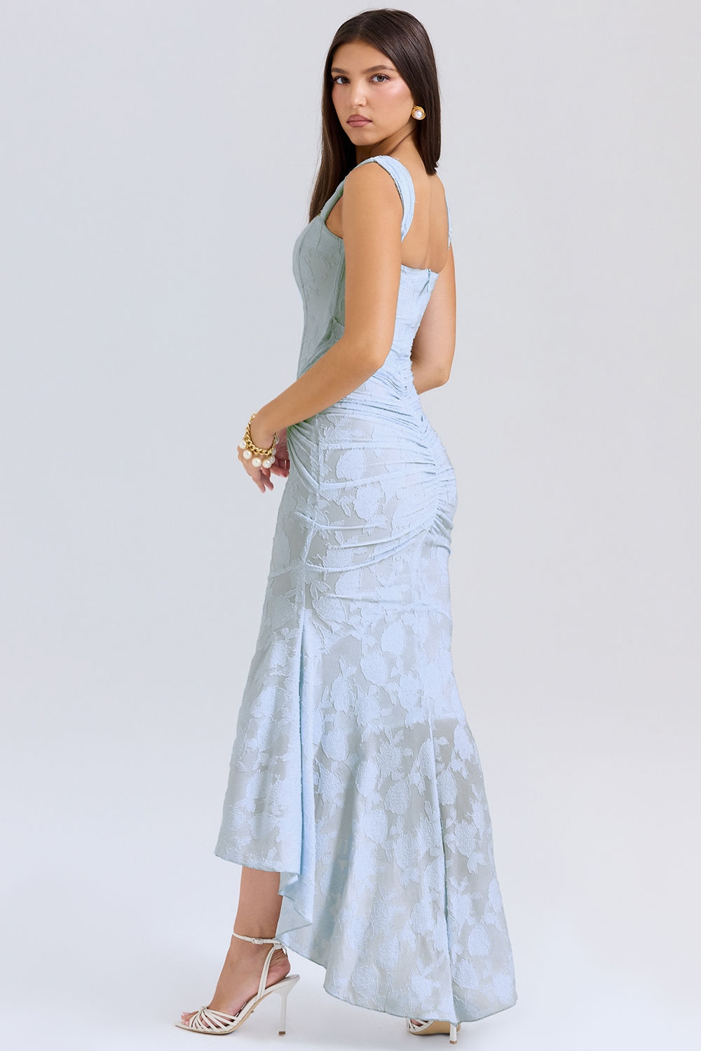 Women Graduation Floral Corset Asymmetric Midi Dress