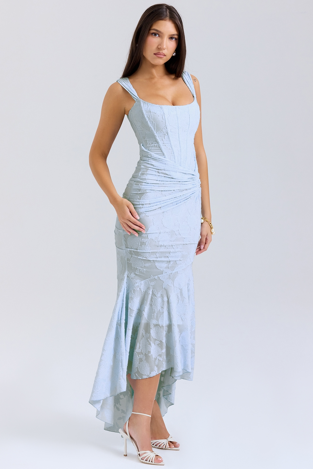Women Graduation Floral Corset Asymmetric Midi Dress