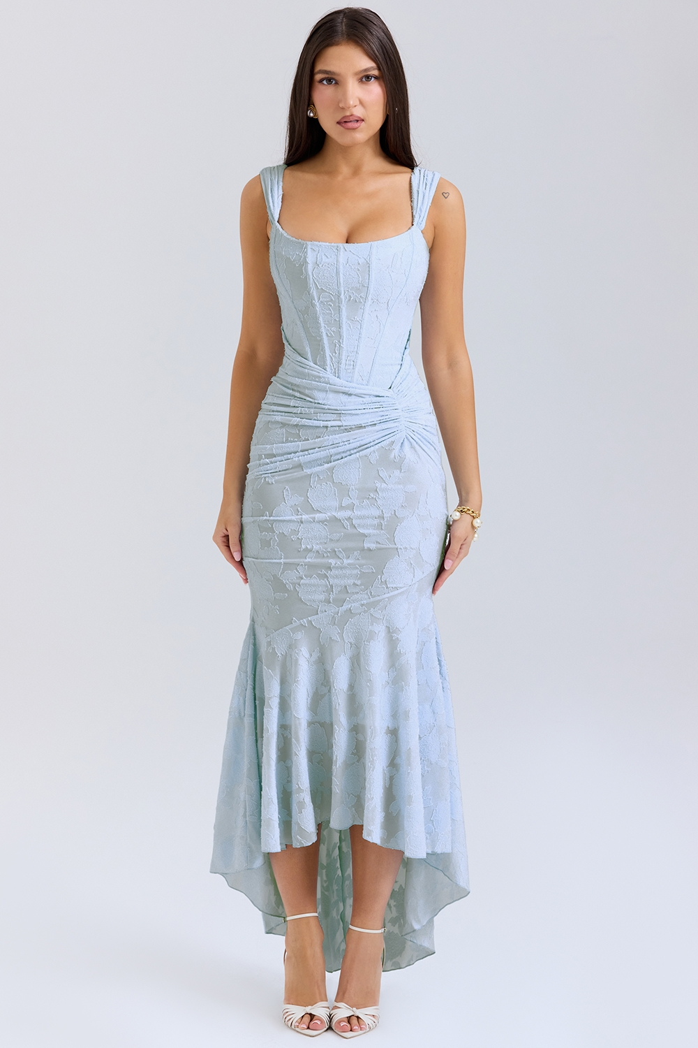 Women Graduation Floral Corset Asymmetric Midi Dress
