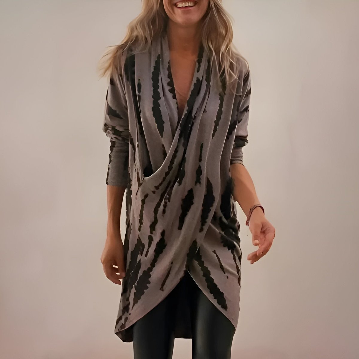 Emily | Women's Abstract Print V-Neck Relaxed Wrap Tunic