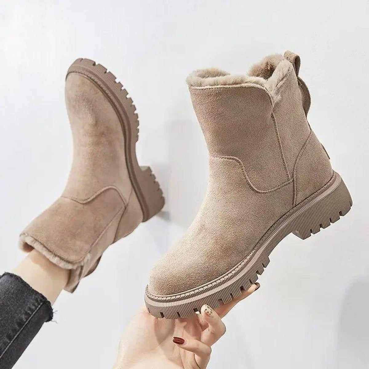 Freya | Women's Ankle Boots Fur-Lined Orthopedic Platform Suede Booties