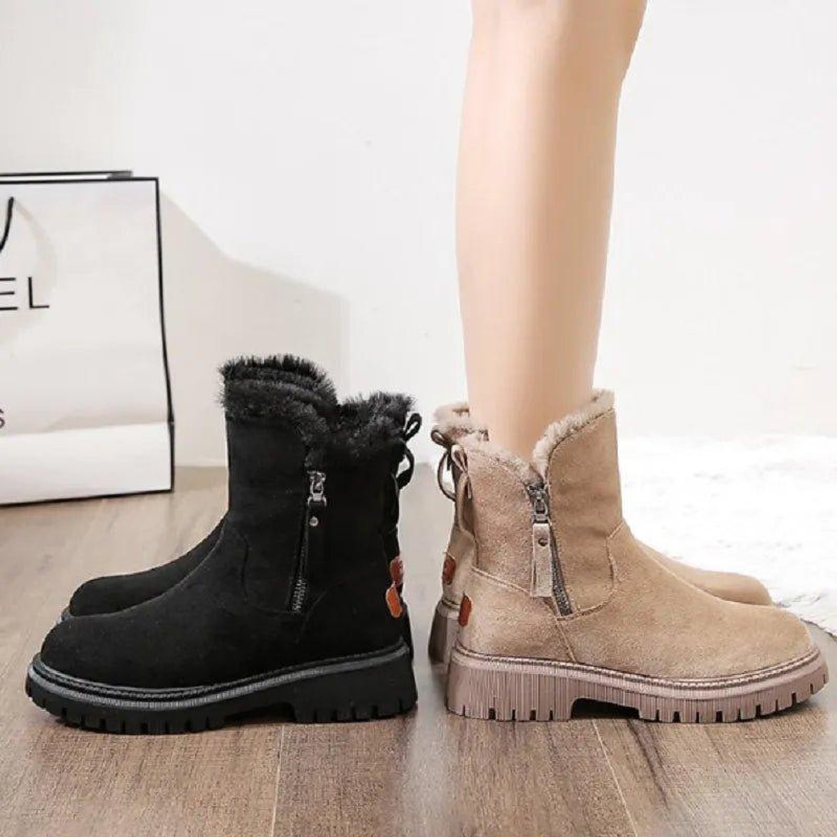 Freya | Women's Ankle Boots Fur-Lined Orthopedic Platform Suede Booties