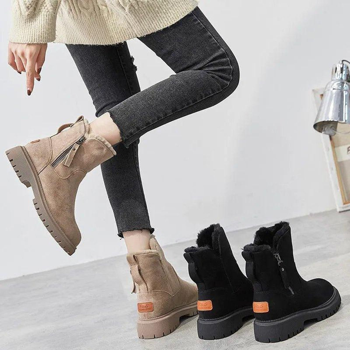 Freya | Women's Ankle Boots Fur-Lined Orthopedic Platform Suede Booties