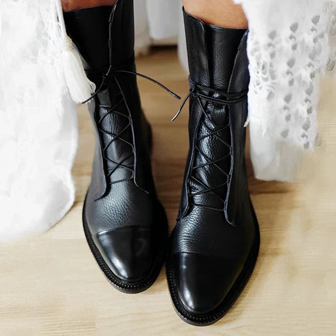 Ella | Women's Ankle Boots Lace-Up Leather Mid-Calf