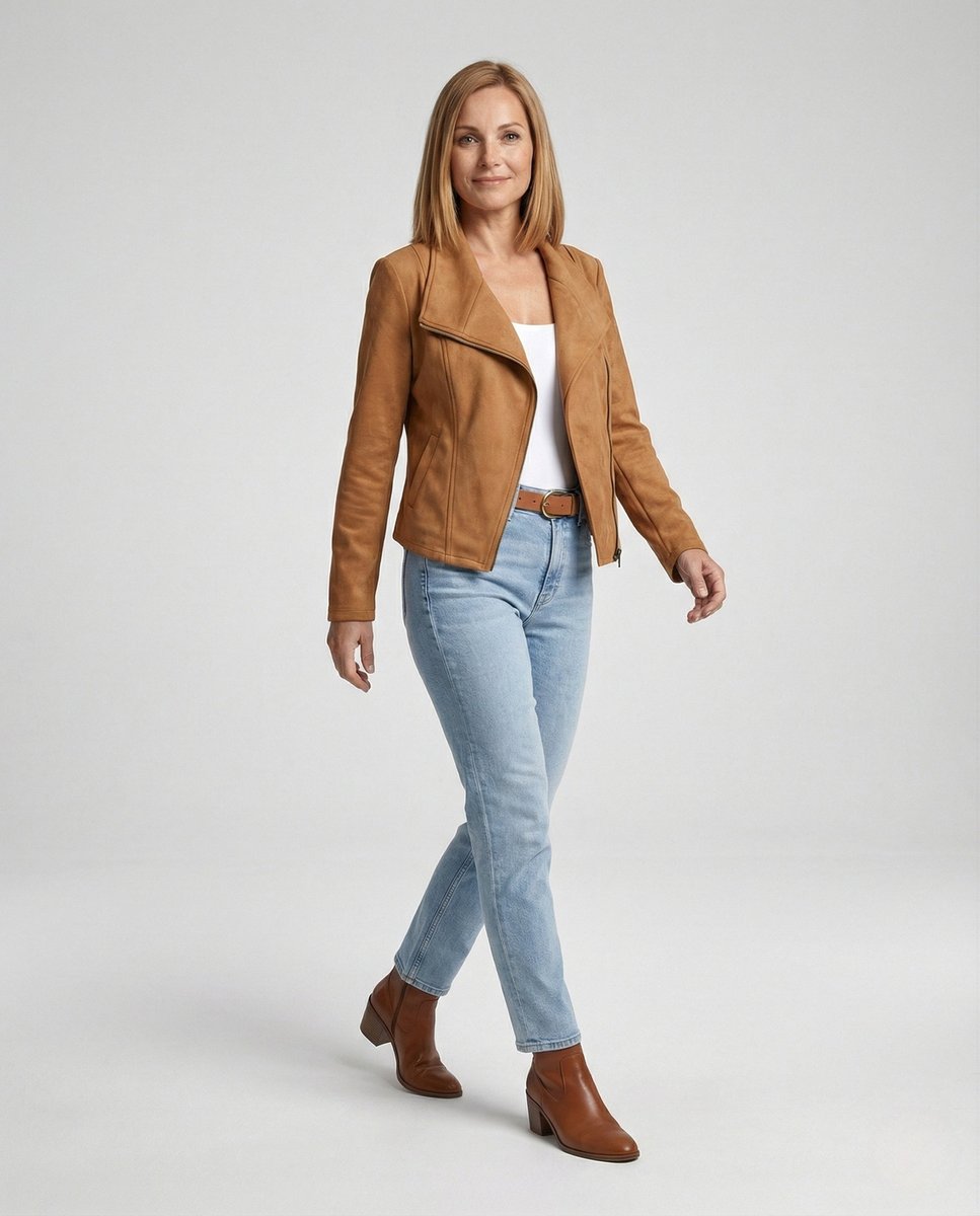 Ivy | Women's Asymmetric-Zip Suede-Look Biker Leather Jacket