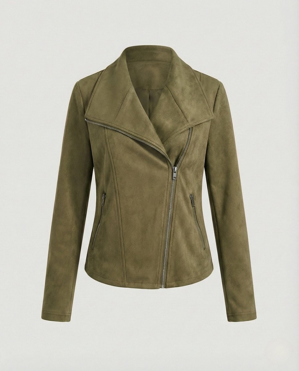 Ivy | Women's Asymmetric-Zip Suede-Look Biker Leather Jacket
