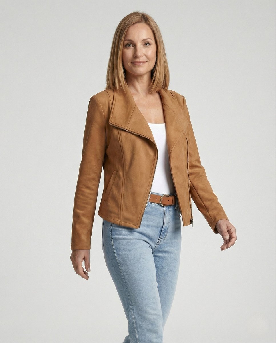 Ivy | Women's Asymmetric-Zip Suede-Look Biker Leather Jacket
