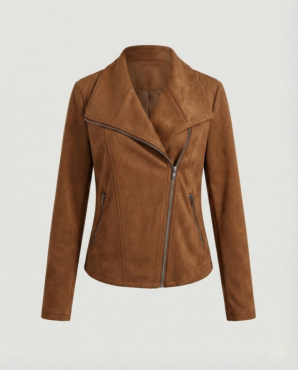 Ivy | Women's Asymmetric-Zip Suede-Look Biker Leather Jacket