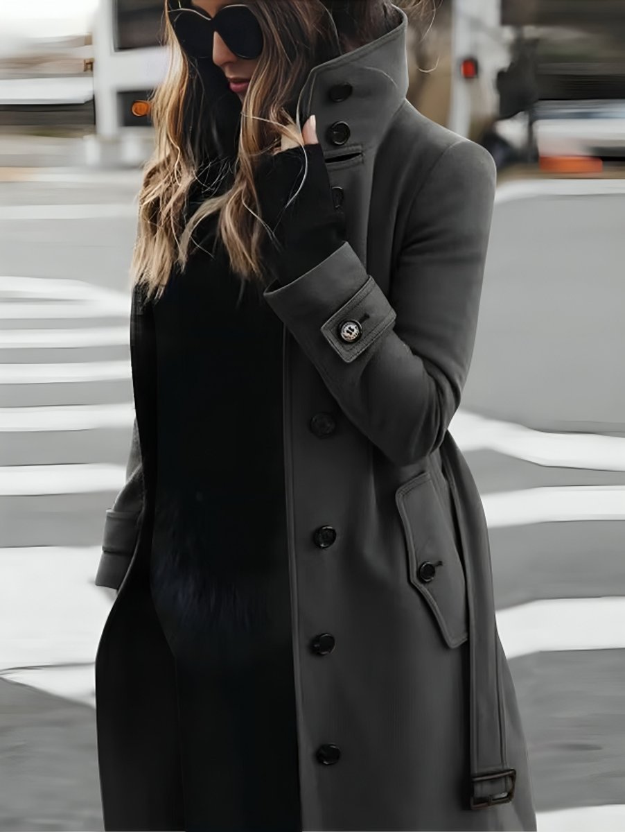 Ava | Women's Belted Long Trench Coat High-Collar Tailored Outerwear