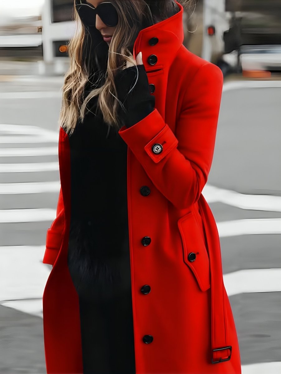 Ava | Women's Belted Long Trench Coat High-Collar Tailored Outerwear