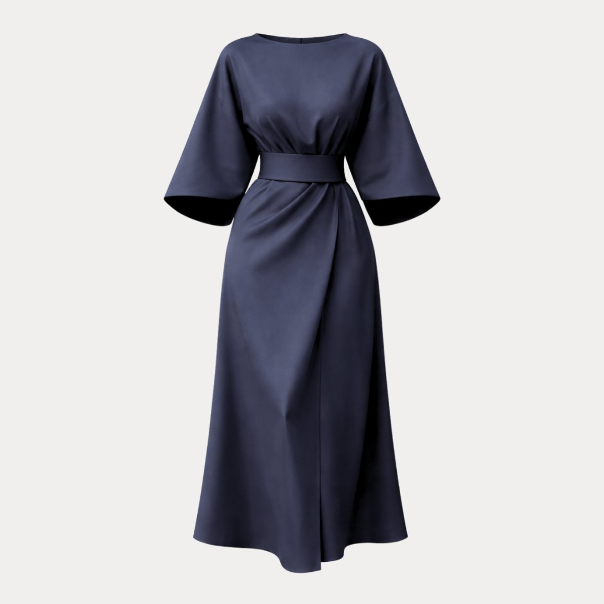 Willow | Women's Belted Wide-Sleeve Midi Long Sleeve Dress