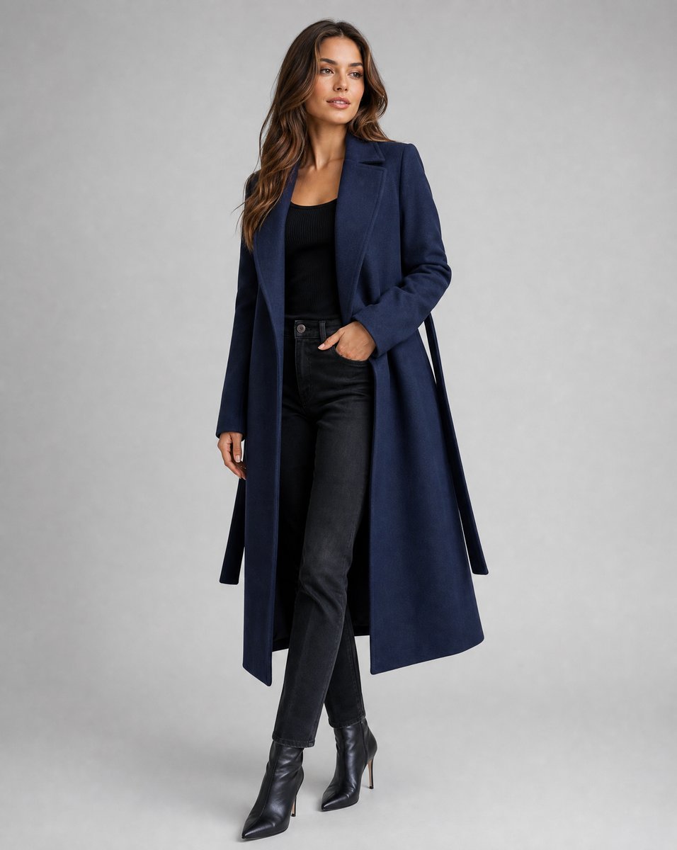 Sophie | Women's Belted Wool-Blend Long-Line Trench Coat Lapel Overcoat