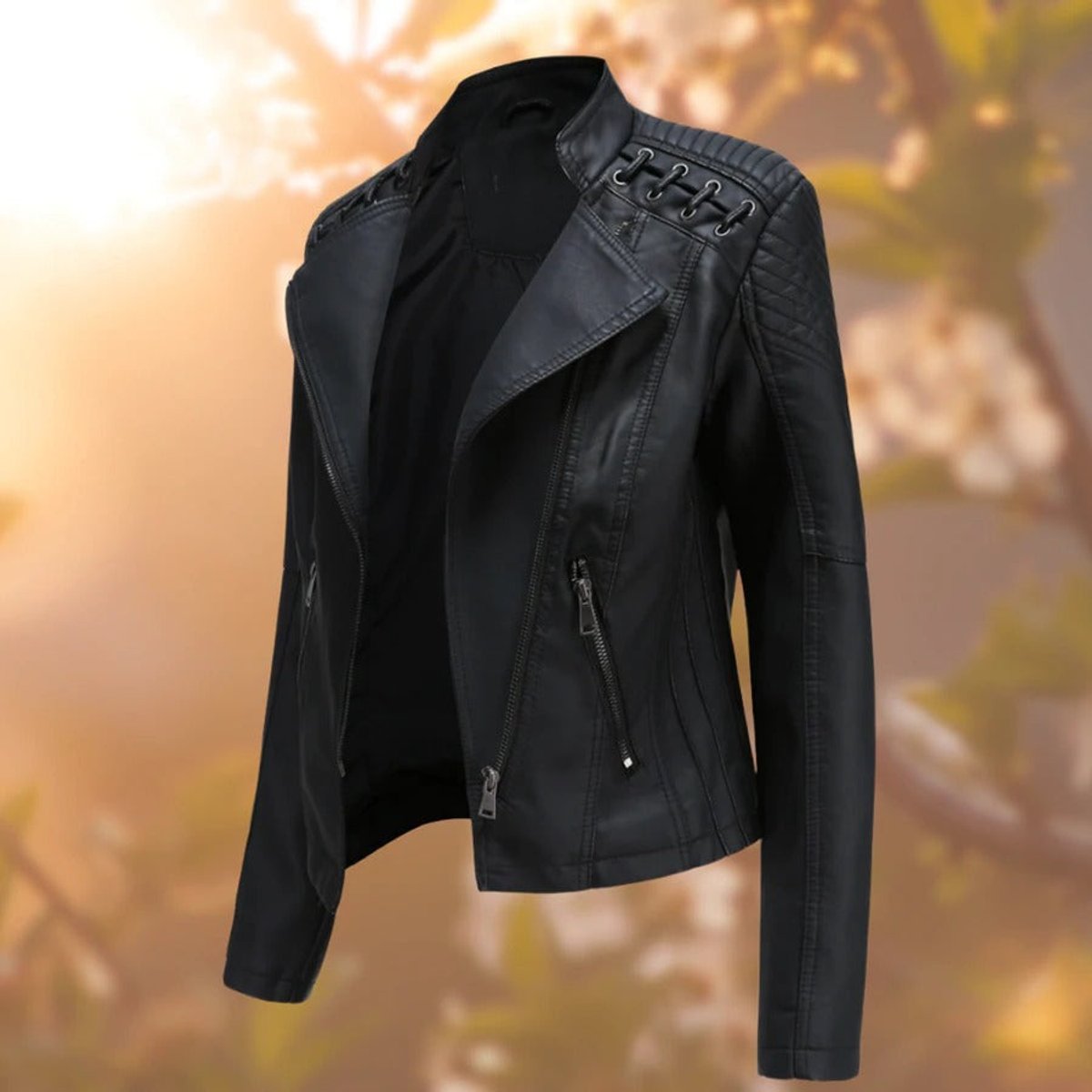 Evelyn | Women's Biker-Style Zip-Up Faux Leather Jacket