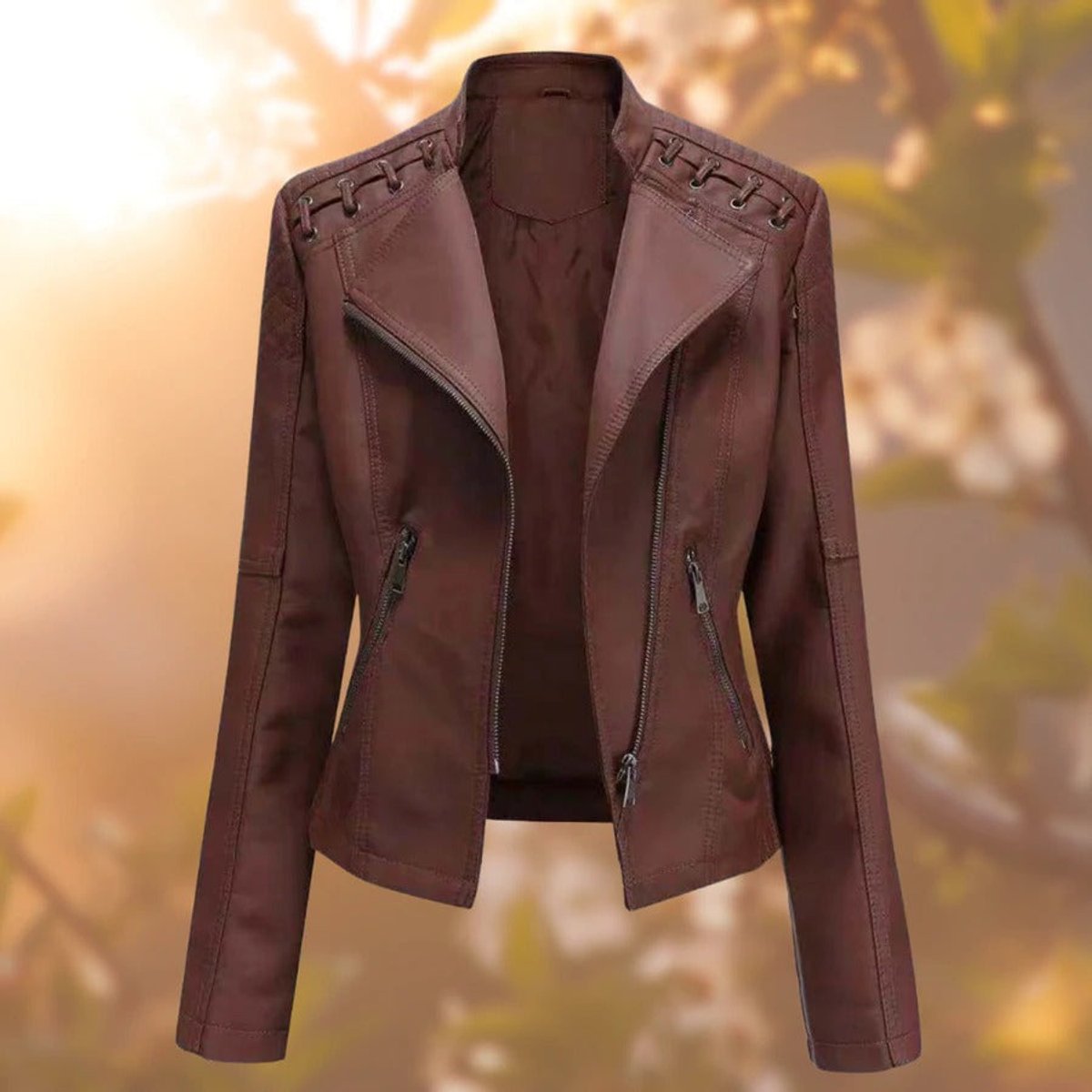 Evelyn | Women's Biker-Style Zip-Up Faux Leather Jacket