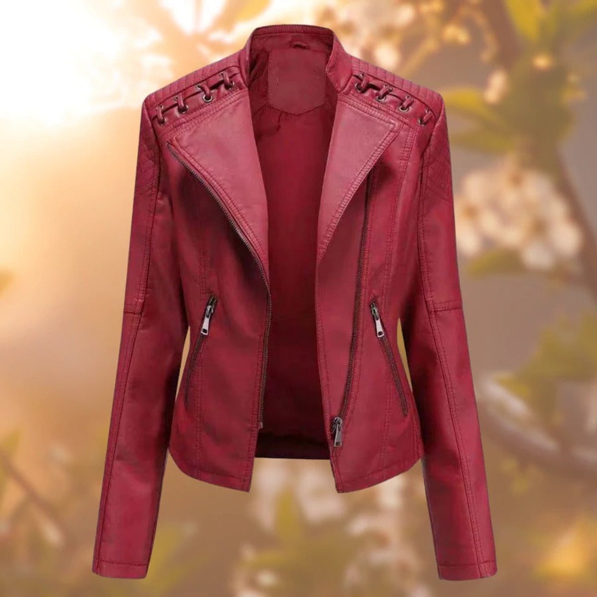 Evelyn | Women's Biker-Style Zip-Up Faux Leather Jacket