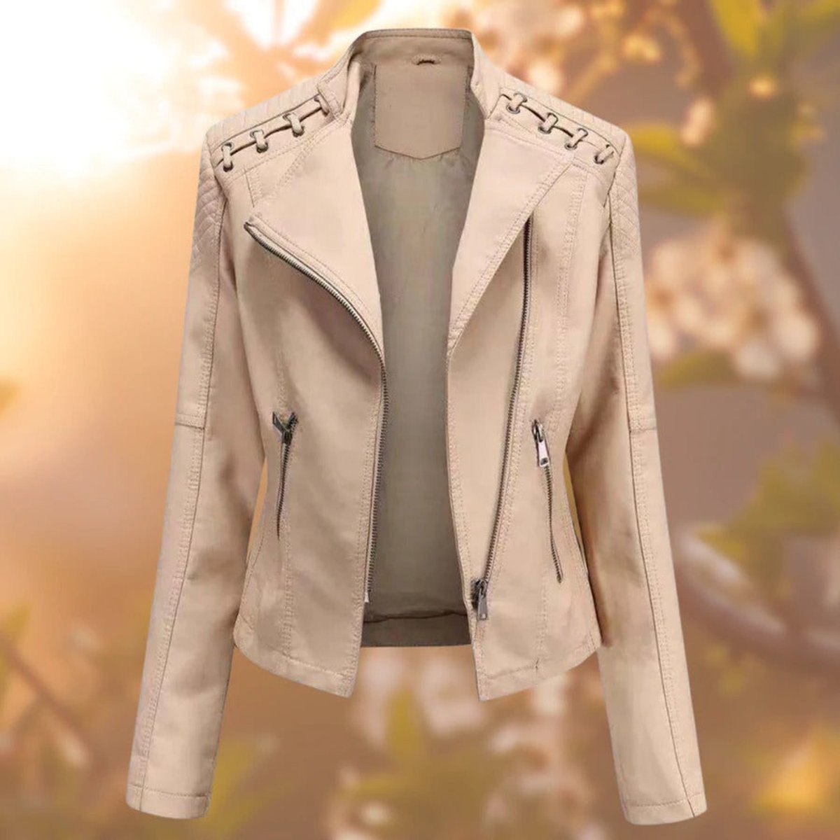 Evelyn | Women's Biker-Style Zip-Up Faux Leather Jacket