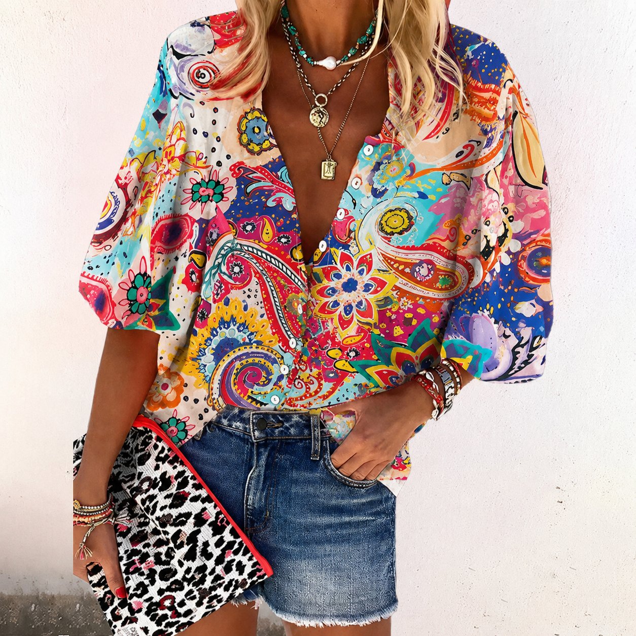 Scarlett | Women's Bohemian Floral Blouse V-Neck Long Sleeve Button Down