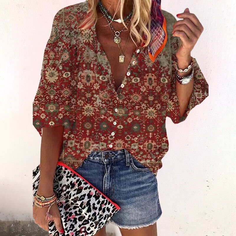Scarlett | Women's Bohemian Floral Blouse V-Neck Long Sleeve Button Down