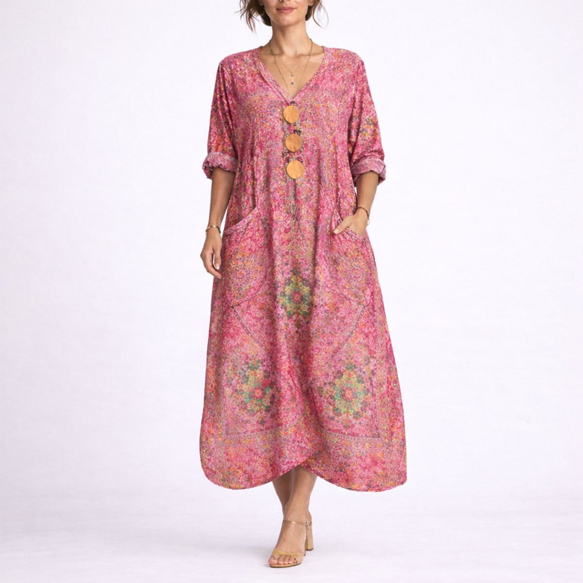 Isla | Women's Bohemian Maxi Fall Wedding Guest Dress Flowy Kaftan