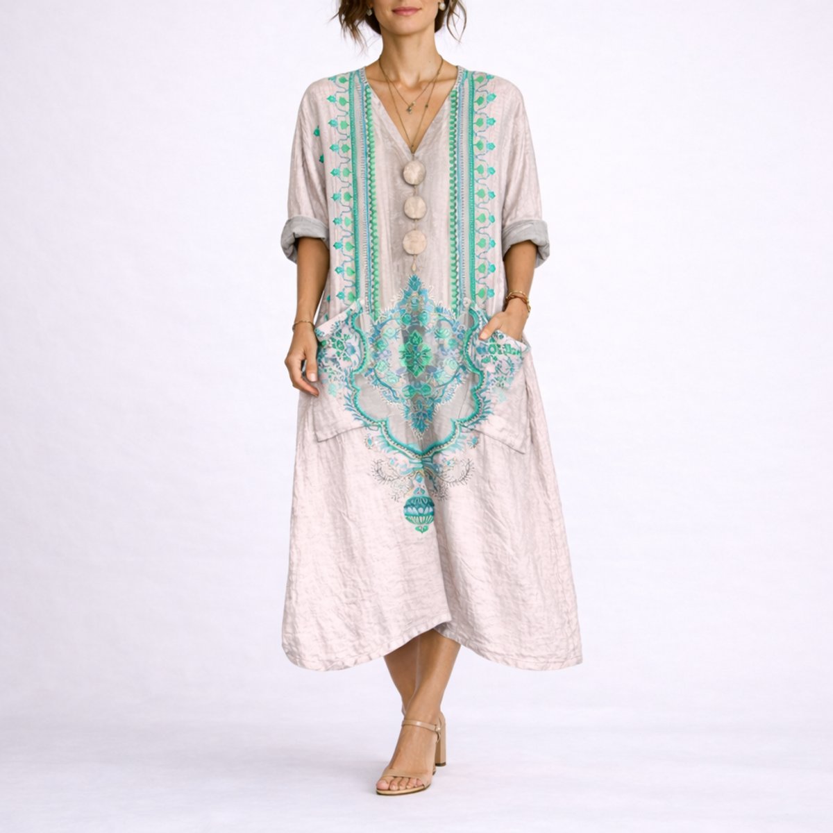 Isla | Women's Bohemian Maxi Fall Wedding Guest Dress Flowy Kaftan
