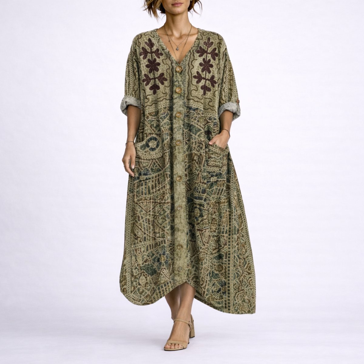 Isla | Women's Bohemian Maxi Fall Wedding Guest Dress Flowy Kaftan