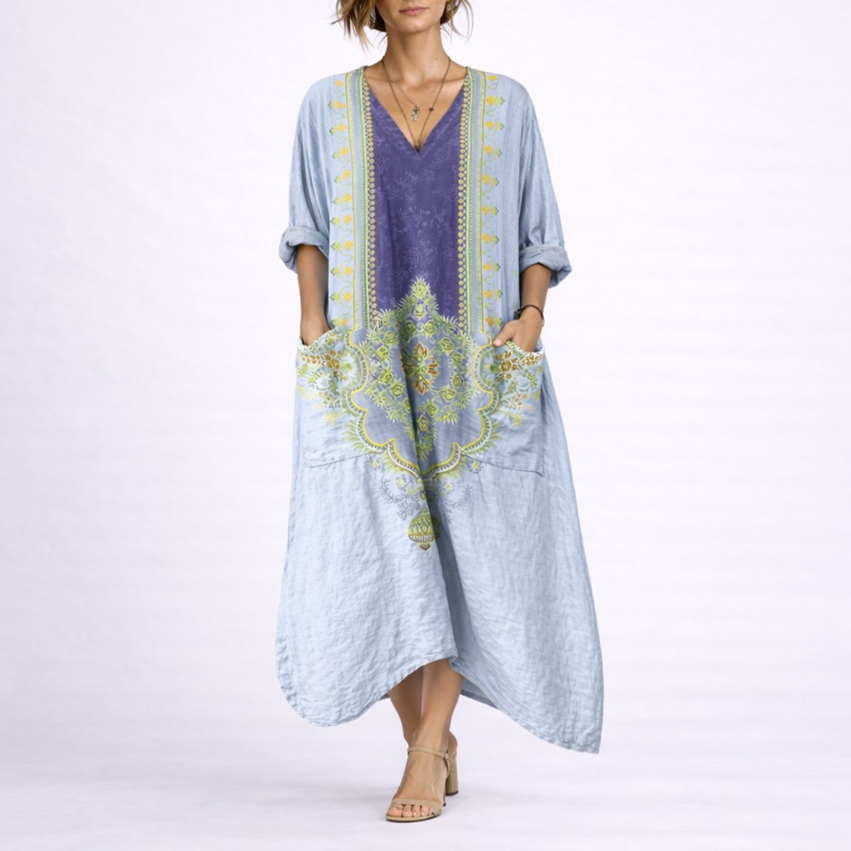 Isla | Women's Bohemian Maxi Fall Wedding Guest Dress Flowy Kaftan