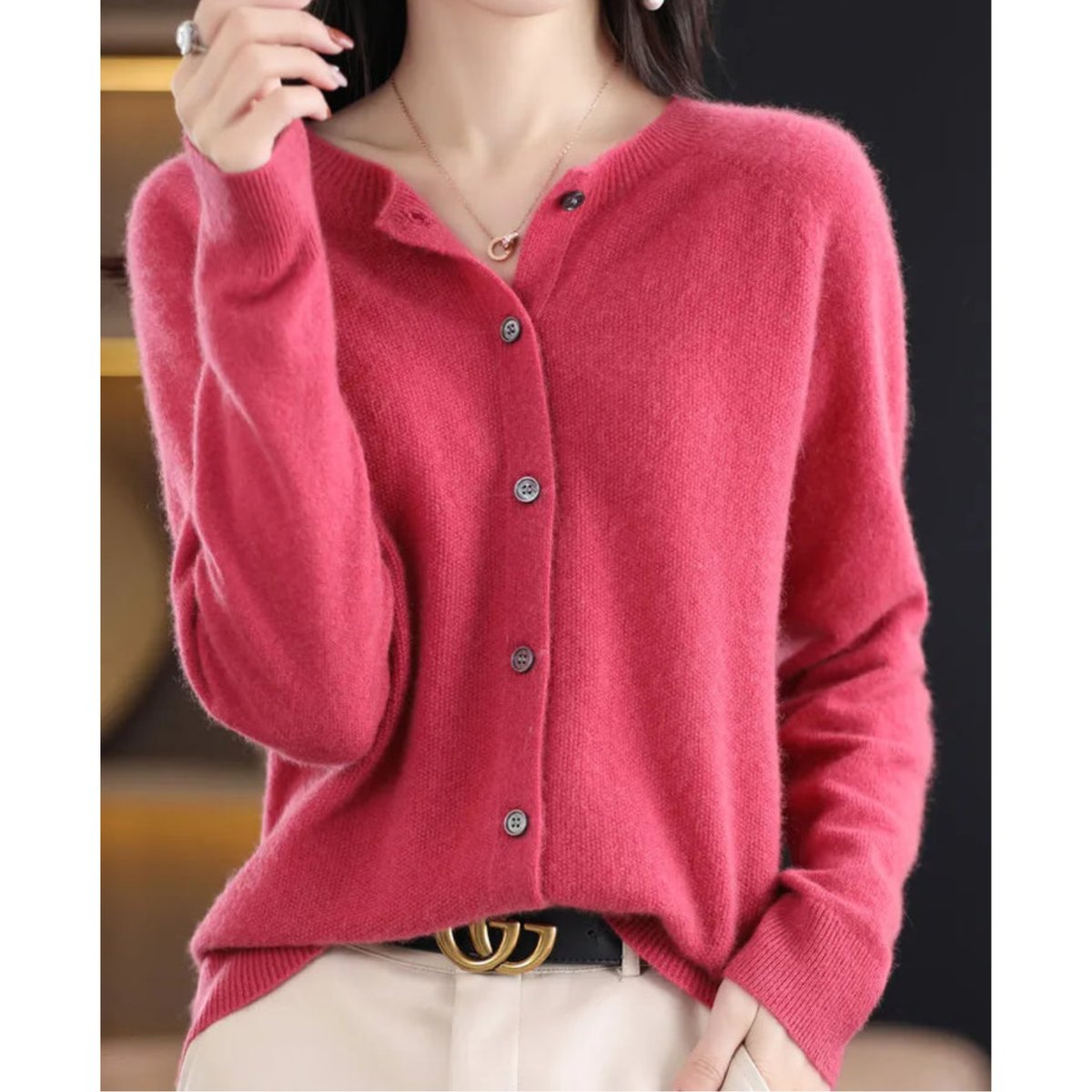 Lily | Women's Button-Up V-Neck Cashmere Knit Cardigan