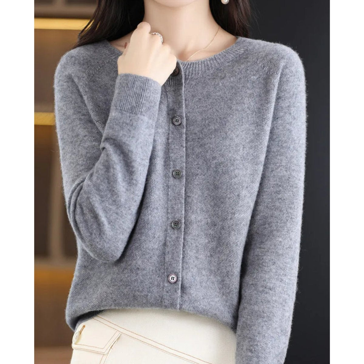 Lily | Women's Button-Up V-Neck Cashmere Knit Cardigan