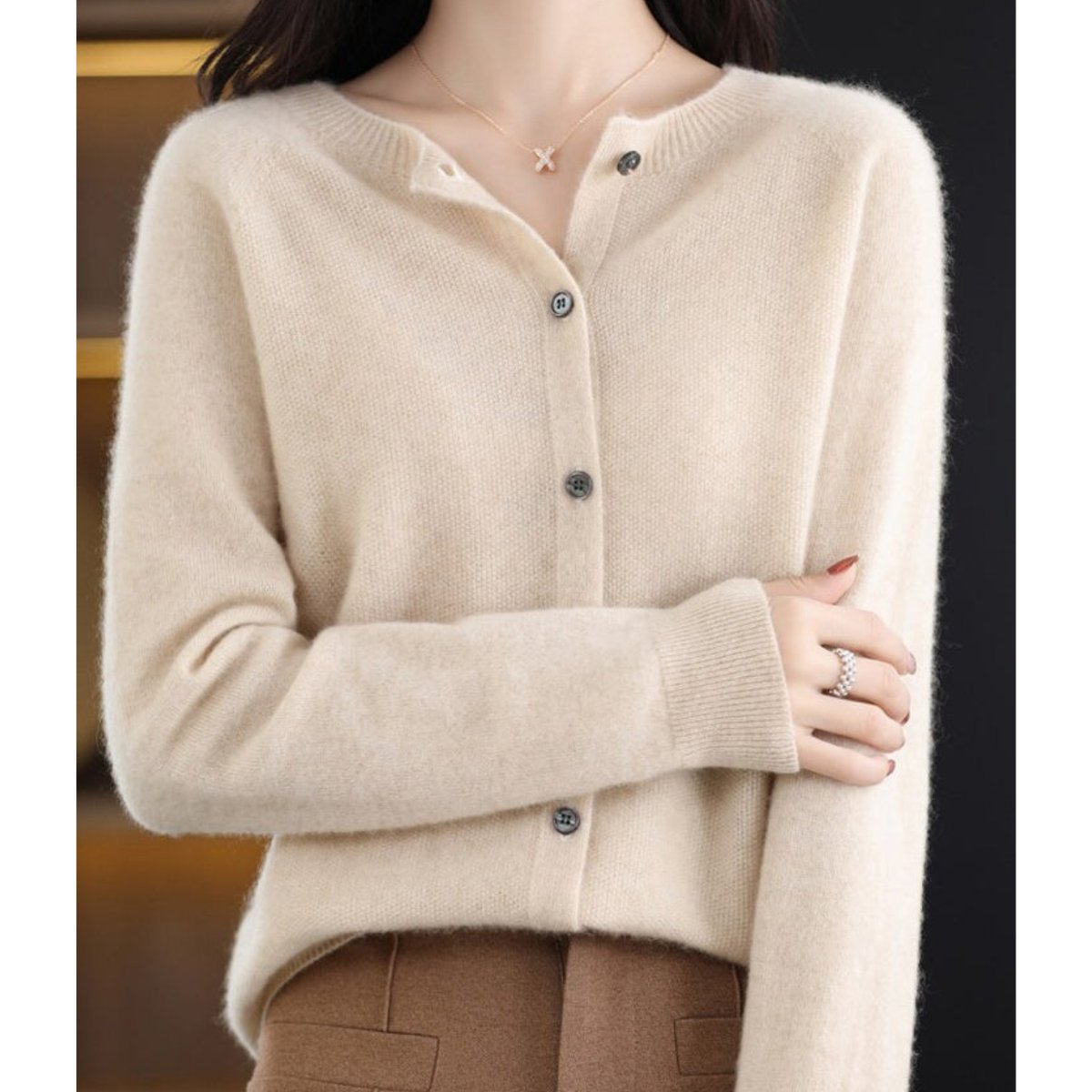 Lily | Women's Button-Up V-Neck Cashmere Knit Cardigan
