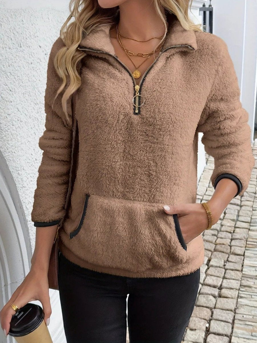 Aria | Womens Cardigan Half-Zip Fluffy Fleece Pullover Jumper