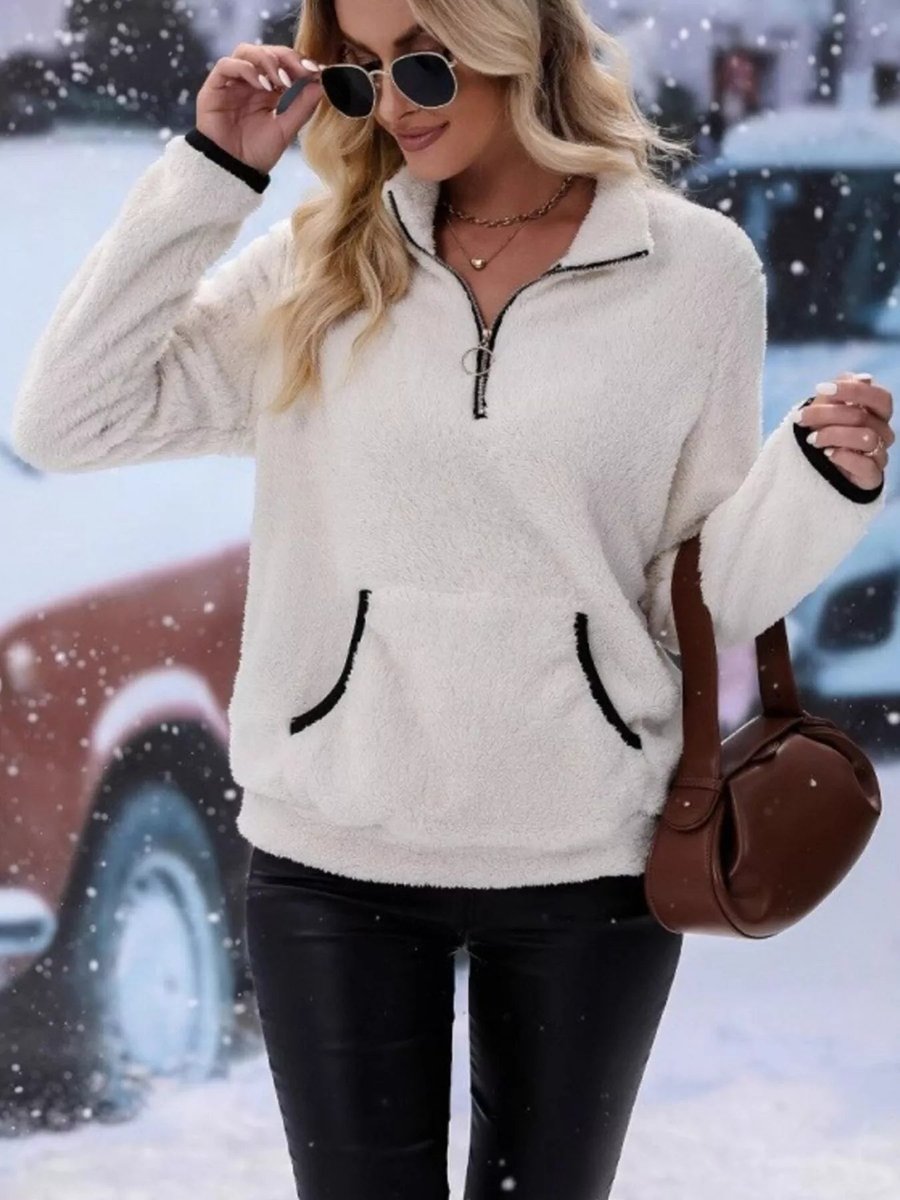 Aria | Womens Cardigan Half-Zip Fluffy Fleece Pullover Jumper