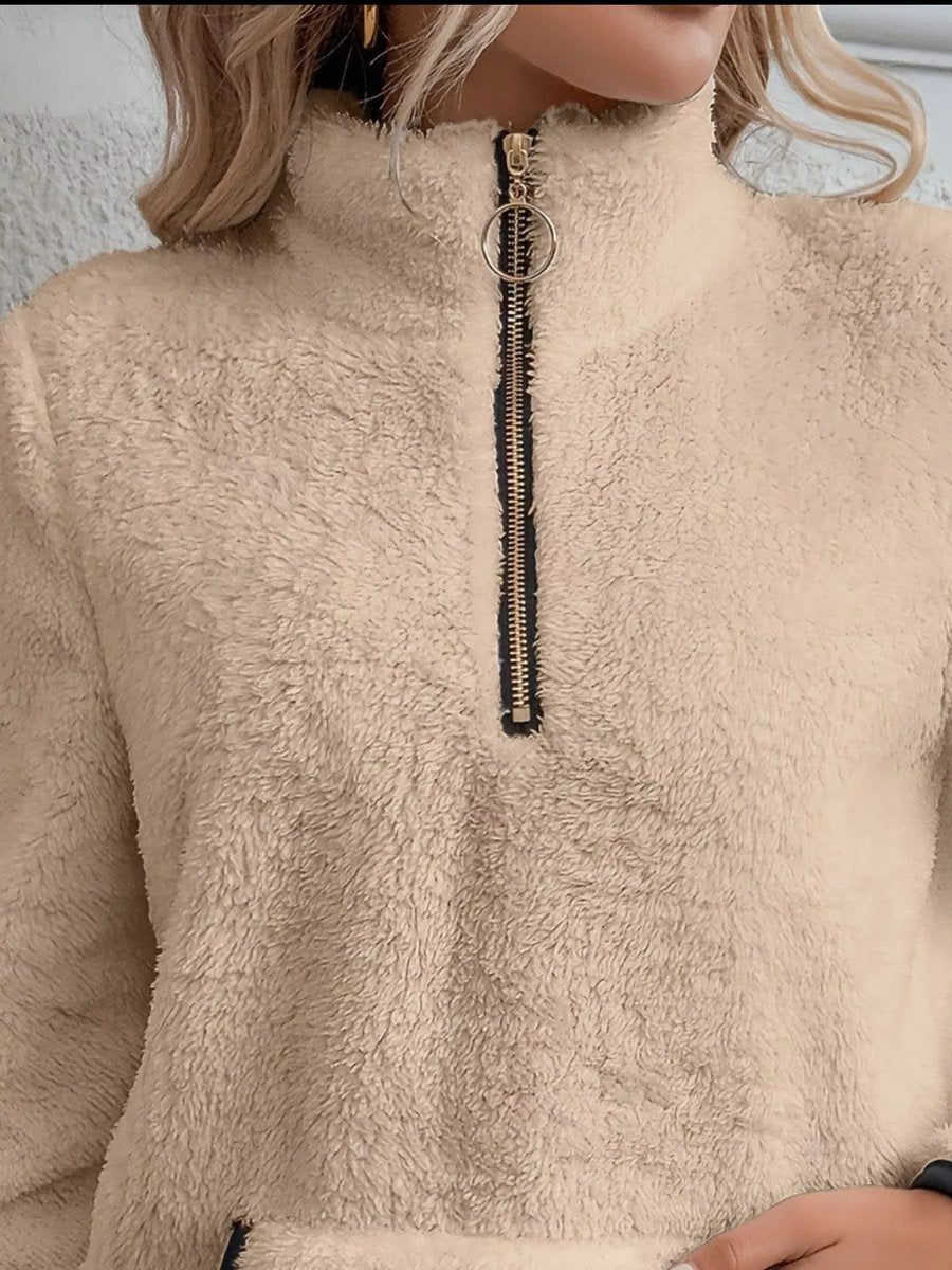 Aria | Womens Cardigan Half-Zip Fluffy Fleece Pullover Jumper